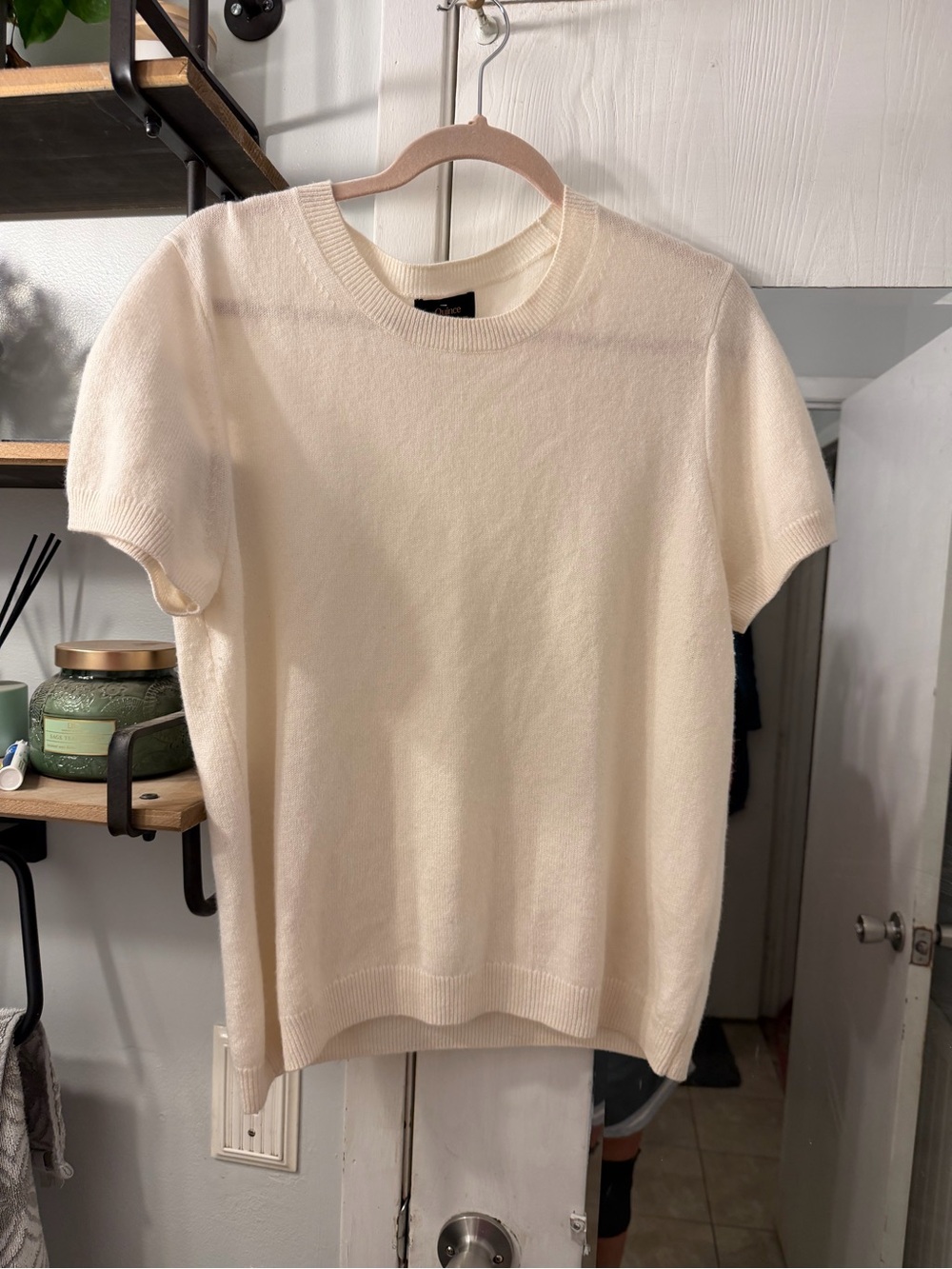 Quince Cashmere Ivory Crewneck Short Sleeve Sweater